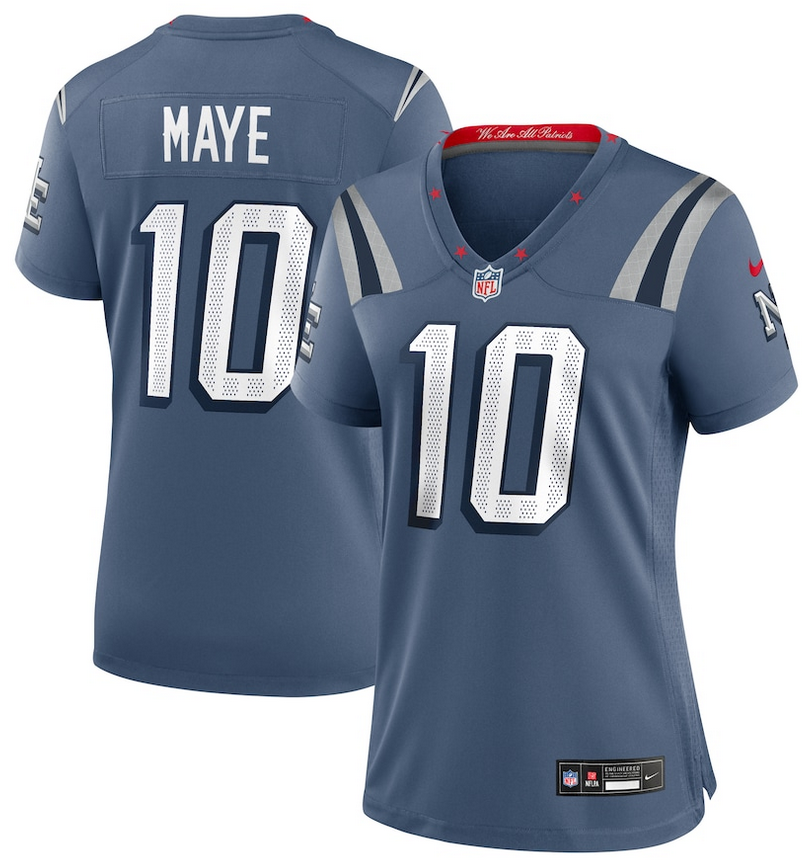Women New England Patriots #10 Drake Maye Nike 2025 Rivalries blue Limited Jersey->women nfl jersey->Women Jersey